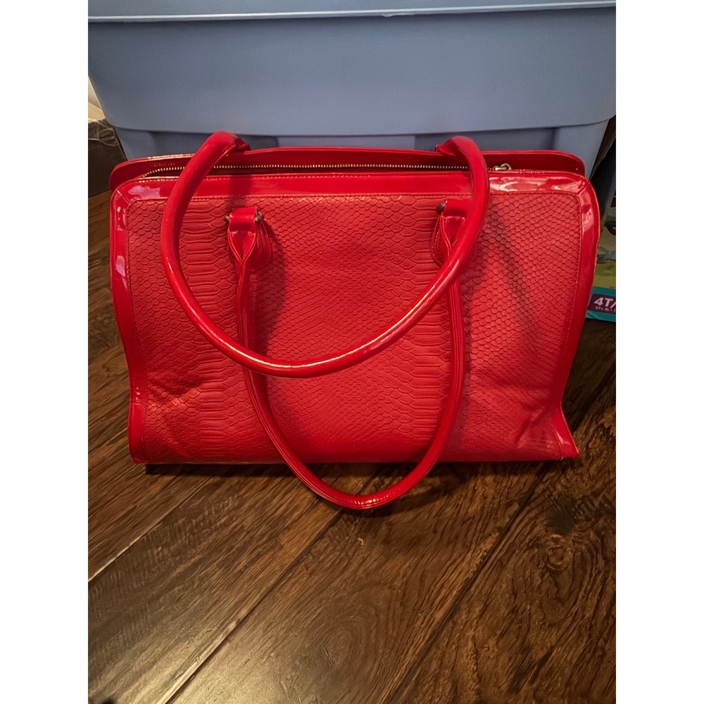 My Best Friend Is A Bag Red Snakeskin Laptop Tote Work Bag With Tassel